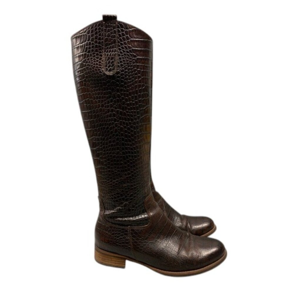 GABOR Knee High Boot Women's Size UK4 US6.5 Brown Moc Croc Patent Leather Low